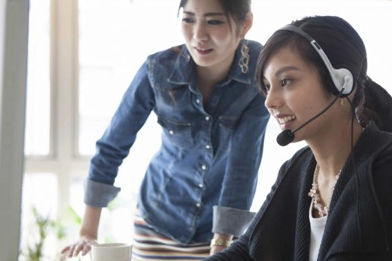 Women who are working in the customer center