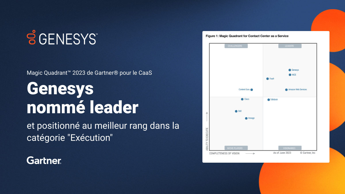 Genesys classé leader du Gartner® Magic Quadrant™ pour les centres de
