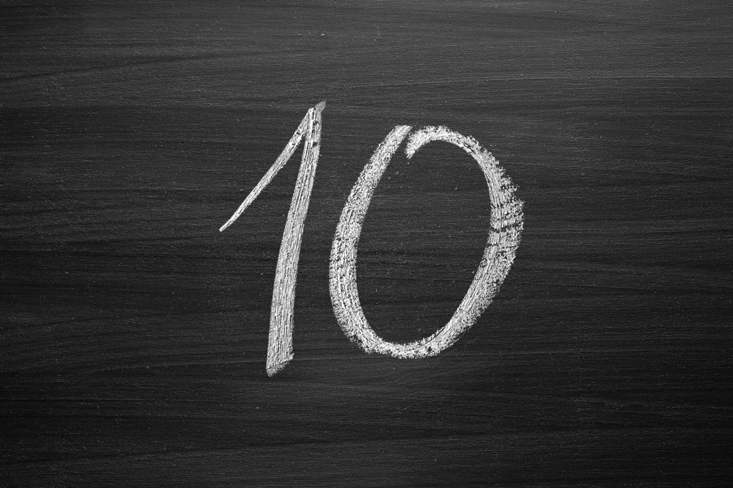 Number ten enumeration written with a chalk on the blackboard