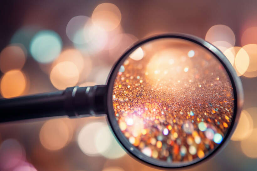 An abstract close up of a magnifying glass or loupe with bokeh lights, symbolizing business investigation and research   business concept, bokeh generative ai