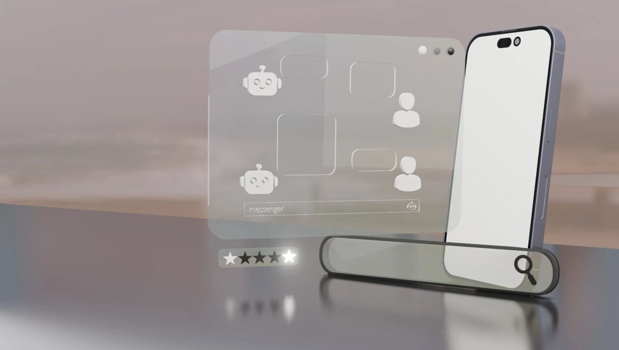 Mobile illustration with 3d image rendering, data analysis, user and security, chatbot .chat ai, ai robot technology