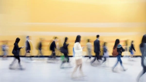 Busy colorful morning commute in hong kong