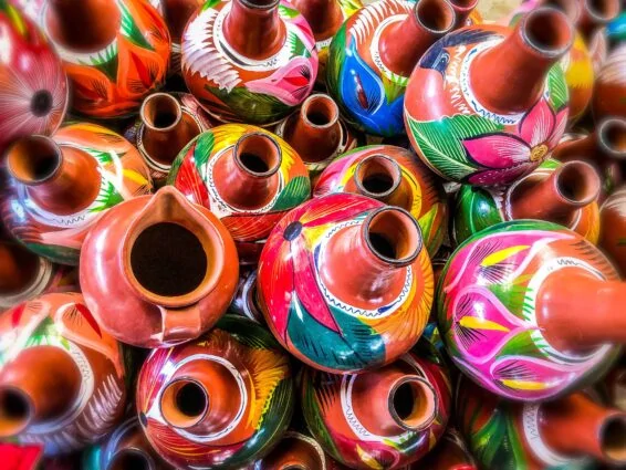 Full frame shot of potteries for sale at market stall