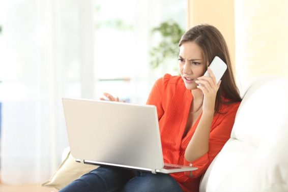 Angry woman calling custom service