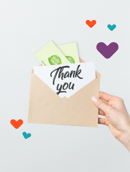 Thank you note with hearts