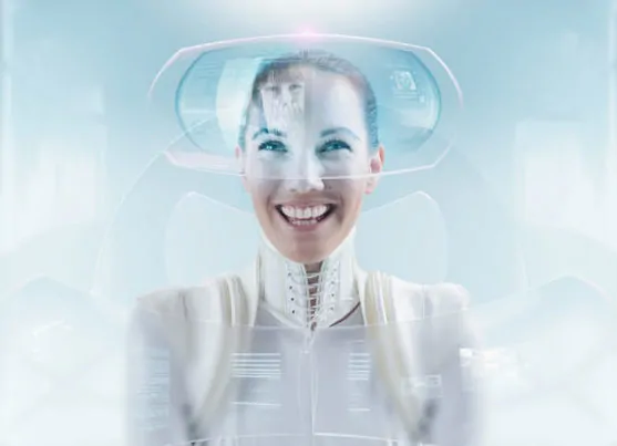 Futuristic woman video conferencing with daughter on hologram screen