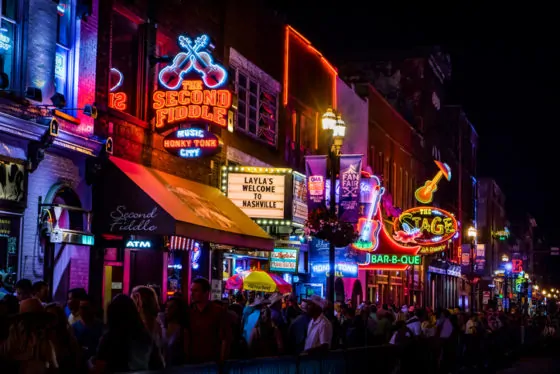 Neon signs on lower broadway (nashville) at night