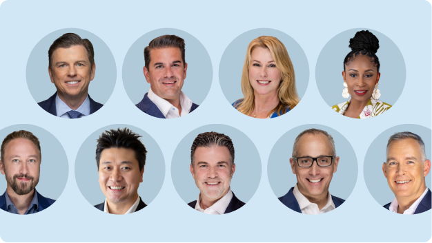 Grid of nine professional headshots of Genesys leadership team members