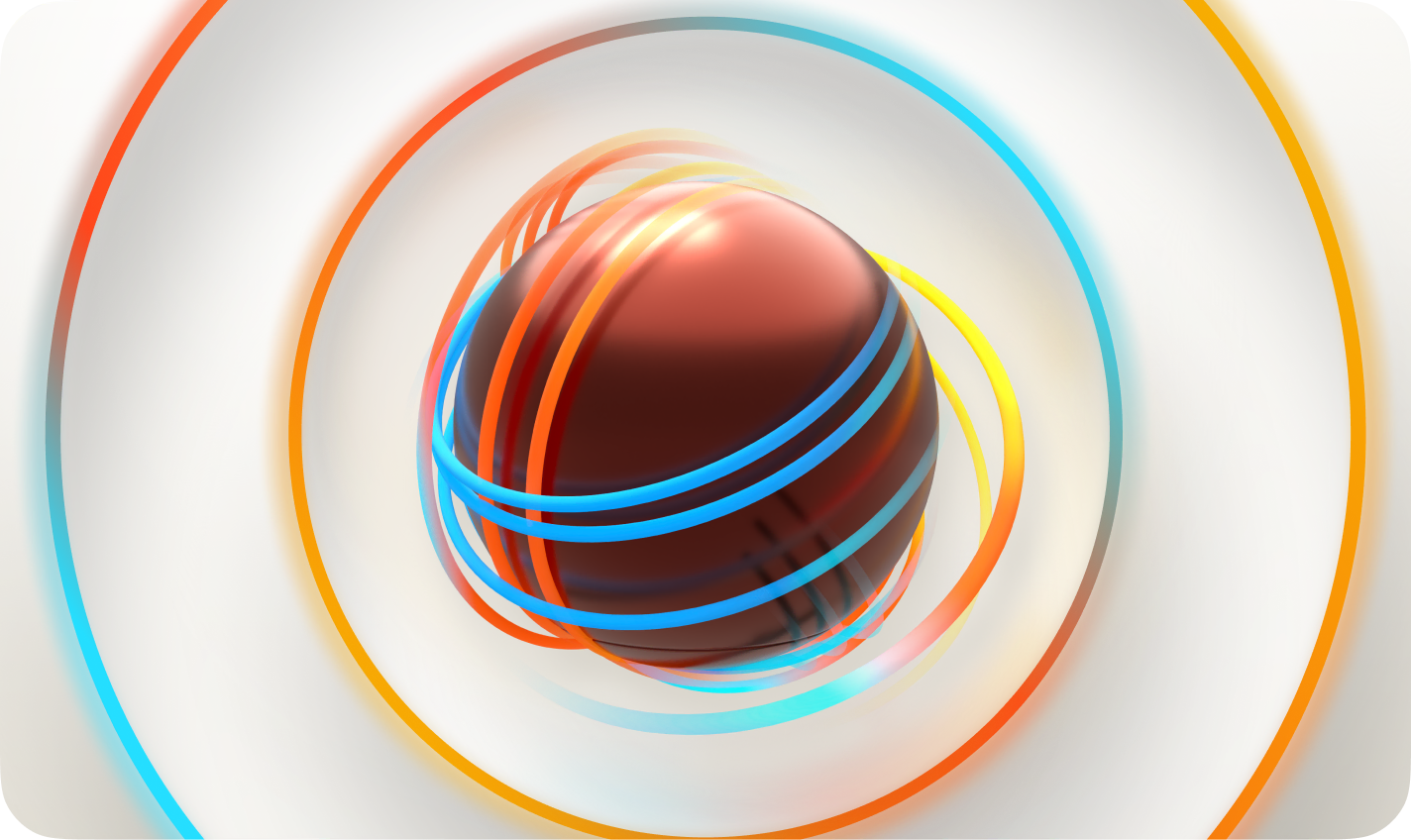 Abstract illustration of overlapping orange and blue swirling rings representing AI orchestration