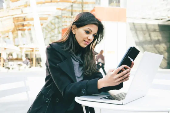 Businesswoman making a video call using smartphone