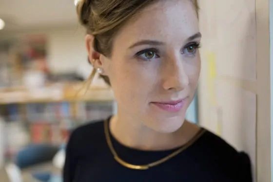 Close up portrait pensive businesswoman looking away
