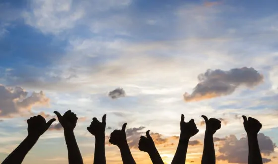Silhouette of many thumbs up, like symbol, satisfaction, agreement